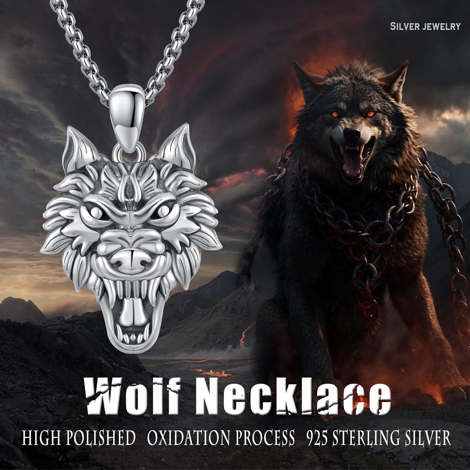 wholesale 925 Sterling Silver Wolf Head Pendant Necklaces for Men & Women s-0-3