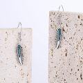 wholesale 925 Sterling Silver Feather Drop Earrings w/ Turquoise & Moss Agate Inlay-0-1