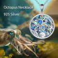 wholesale 925 Sterling Silver Round Shell Octopus Pendant Necklace with Turquoise and Crystal Accents-0-5