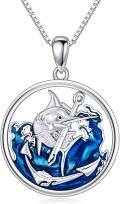 wholesale 925 Sterling Silver Marlin Fish Pendant Necklace with Blue Enamel Wave Design Gift for Women and Girls-0-0