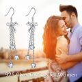 wholesale 925 Sterling Silver Bowknot Crystal Chain Tassel Threader Dangle Earrings for Women-0-2