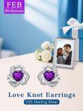 wholesale 925 Sterling Silver Love Knot Stud Earrings with Purple Heart Birthstone s for Women-0-2