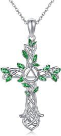 wholesale 925 Sterling Silver Celtic Knot Green Leaf Cross Pendant Necklace Religious s for Women and Men-0-0