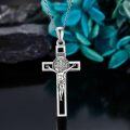 wholesale 925 Sterling Silver Crucifix Saint Benedict Medal Cross Pendant Necklace for Women and Men-0-3