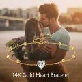 wholesale 14K Real Gold & Moissanite Heart Bracelet, 6.5-7.5 Inch, Hypoallergenic-0-2