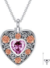 wholesale Sterling Silver Birthstone Angel Wing Cross Rose Heart Cremation Urn Necklace for Women with Funnel Kit ( chars)-Heart Non-personalized 10-Oct-Tourmaline