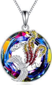 wholesale 925 Sterling Silver Rainbow Crystal Phoenix Pendant Necklace-Phoenix Necklaces