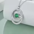 TOUPOP Sterling Silver Emerald Double Circle Pendant Necklace-0-4