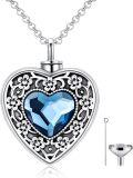 wholesale 925 Sterling Silver Heart-Shaped Blue Crystal Cremation Jewelry Pendant Necklace with Funnel and Fill Kit-0-0
