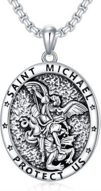 wholesale TOUPOP Christmas Gifts For Women St Michael Necklace For Men Women 925 Sterling Silver Saint Michael Jewelry For Men Protective Medal Archangel Michael Jewelry Protect Us Gifts For Women Men -undefined