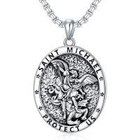 TOUPOP 925 Sterling Silver St Michael Necklace Protective Medal Jewelry For Men Women-undefined