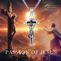 wholesale 925 Sterling Silver Crucifix Cross Jesus Christ Pendant Necklace for Men Women with INRI Inscription and 3MM  Cable Chain (Silver)-0-5