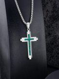 wholesale 925 Sterling Silver Malachite Inlay Celtic Crucifix Cross Pendant Necklace for Men & Women-0-2