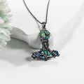wholesale 925 Sterling Silver Abalone Shell Thor's Hammer & Tree of Life Necklace Norse Viking Jewelry-0-4