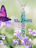 wholesale 925 Sterling Silver & Abalone Shell Butterfly Cross Filigree Necklace - 28x20mm, 18+2in Chain, Hypoallergenic Gift for Women-0-5