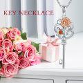wholesale 925 Sterling Silver Red Garnet and Pink Sapphire Heart-Shaped Key Pendant Necklace for Women-0-1