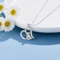 wholesale 925 Sterling Silver Blue Crystal Heart Highland Cow Love Forever Pendant Necklace Gifts for Women Girls-0-1
