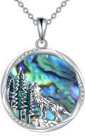 wholesale 925 Sterling Silver Round Wolf Tree Abalone Shell Pendant Necklace with Cubic Zirconia - Cute Gift for Women-0-0