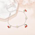 wholesale 925 Sterling Silver Cherry Daisy Charm Anklet for Women Girls Beach Foot Chain  6-8 Adjustable Length-0-1