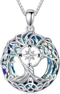 wholesale 925 Sterling Silver Blue Crystal Compass Pendant Necklace Celtic Knot Jewelry for Women-Compass