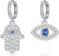 wholesale 925 Sterling Silver Hamsa Hand Evil Eye Drop Earrings for Women Girls  4cm Length-0-0
