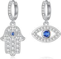 wholesale 925 Sterling Silver Hamsa Hand Evil Eye Drop Earrings for Women Girls  4cm Length-Evil Eye