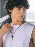 TOUPOP Sterling Silver Black Abalone Shell Cross Pendant Necklace For Men Women-0-1