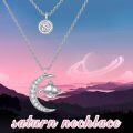 wholesale 925 Sterling Silver Crescent Moon & Saturn Planet Pendant Necklace Universe Jewelry for Women and Girls-0-4
