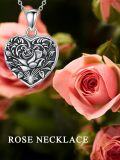 wholesale 925 Sterling Silver 925 Oxidized Rose Floral Heart Locket Necklace for Women & Mother¡¯s Day Gifts-0-5