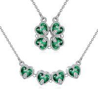 wholesale 925 Sterling Silver Moonstone Convertible Necklace for Women - Four Leaf Clover Heart Pendant Green Crystal Accents-green CZ