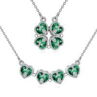 wholesale 925 Sterling Silver Green Leaf Heart Necklace-green CZ