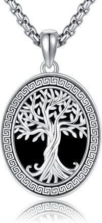 wholesale Sterling Silver Greek Key Tree of Life Pendant Necklace for Women Men-Black Onyx