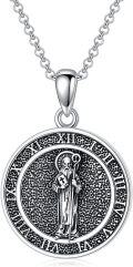 wholesale 925 Sterling Silver Saint Jude Pendant Necklace with Roman Numerals and Religious Iconography-0-0