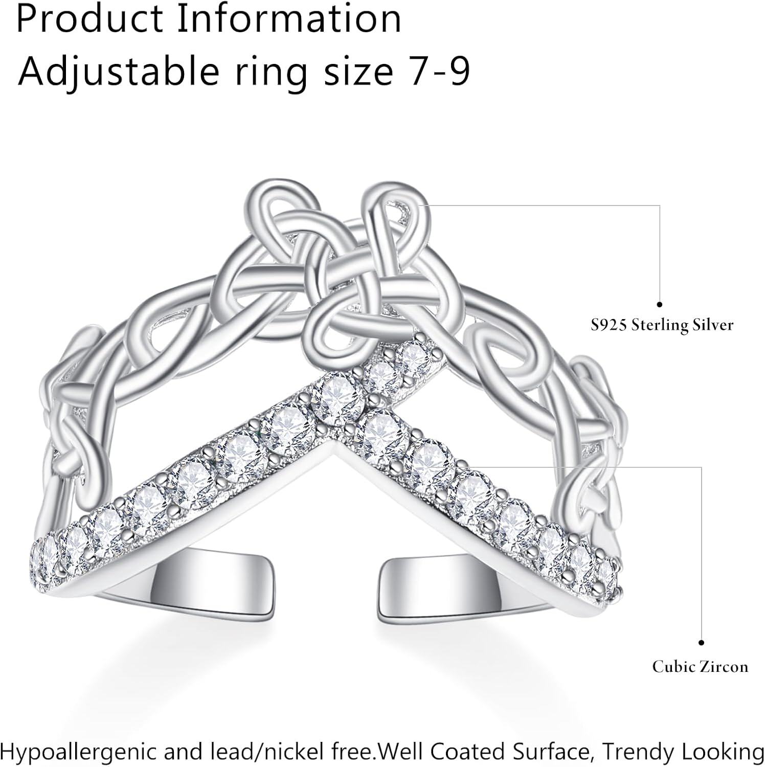Sterling Silver Celtic Knot Rings Women Irish Adjustable Open Spiritual Jewelry Irish Gifts-0-3