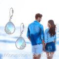 wholesale 925 Sterling Silver Moonstone Drop Earrings Platinum Plated Vintage Filigree Teardrop For Women-0-1