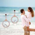 wholesale 925 Sterling Silver Black Cubic Zirconia Lovebirds Circle Drop Earrings Leverback -0-3