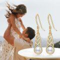 wholesale 14K Gold Celtic Knot Pearl Drop Dangle Earrings Irish for Her-0-5