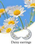 wholesale Daisy Earrings For Women 925 Sterling Silver Daisy Drop Dangle Earrings With Moon Flower Jewelry Birthday Chrismas Gifts For Women Daughter Friends Sister -0-2