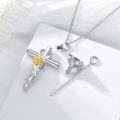 wholesale 925 Sterling Silver Cross with Yellow Rose and Forever in my heart Inscription - 12 Month Birth Flower Cremation Urn Necklace for Ashes Keepsake Pendant-0-3