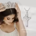 wholesale 925 Sterling Silver Birthstone Crown Cross Pendant Necklace Wholesale for Women-0-2