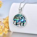 wholesale 925 Sterling Silver Round Mountain Wolf Tree Abalone Shell Pendant Necklace-0-2