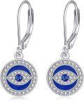 wholesale 925 Sterling Silver Blue Evil Eye Dangle Drop Leverback Earrings for Women Girls  43mm Length-0-0