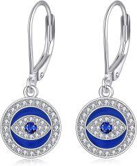 wholesale 925 Sterling Silver Blue Evil Eye Dangle Drop Leverback Earrings for Women Girls  43mm Length-Round Evil Eye Earrings