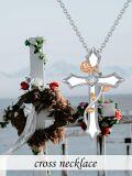 wholesale 925 Sterling Silver Cubic Zirconia Cross Pendant Necklace with Rose Gold Accents and Chain - Faith  for Mom Wife Daughter Sister-0-1