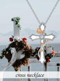wholesale 925 Sterling Silver Cubic Zirconia Cross Pendant Necklace with Rose Gold Accents and Chain - Faith  for Mom Wife Daughter Sister-0-1