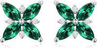 wholesale 14K White Gold Emerald Stud Earrings with CZ for Women Gift-Cubic Zirconia White Gold