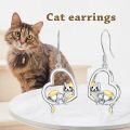wholesale 925 Sterling Silver Heart-Shaped Cat Dangle Earrings - Gifts for Women-0-5