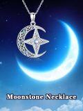 wholesale 925 Sterling Silver Crescent Moon & Star Pendant Necklace w/ Blue Stone Center-0-5