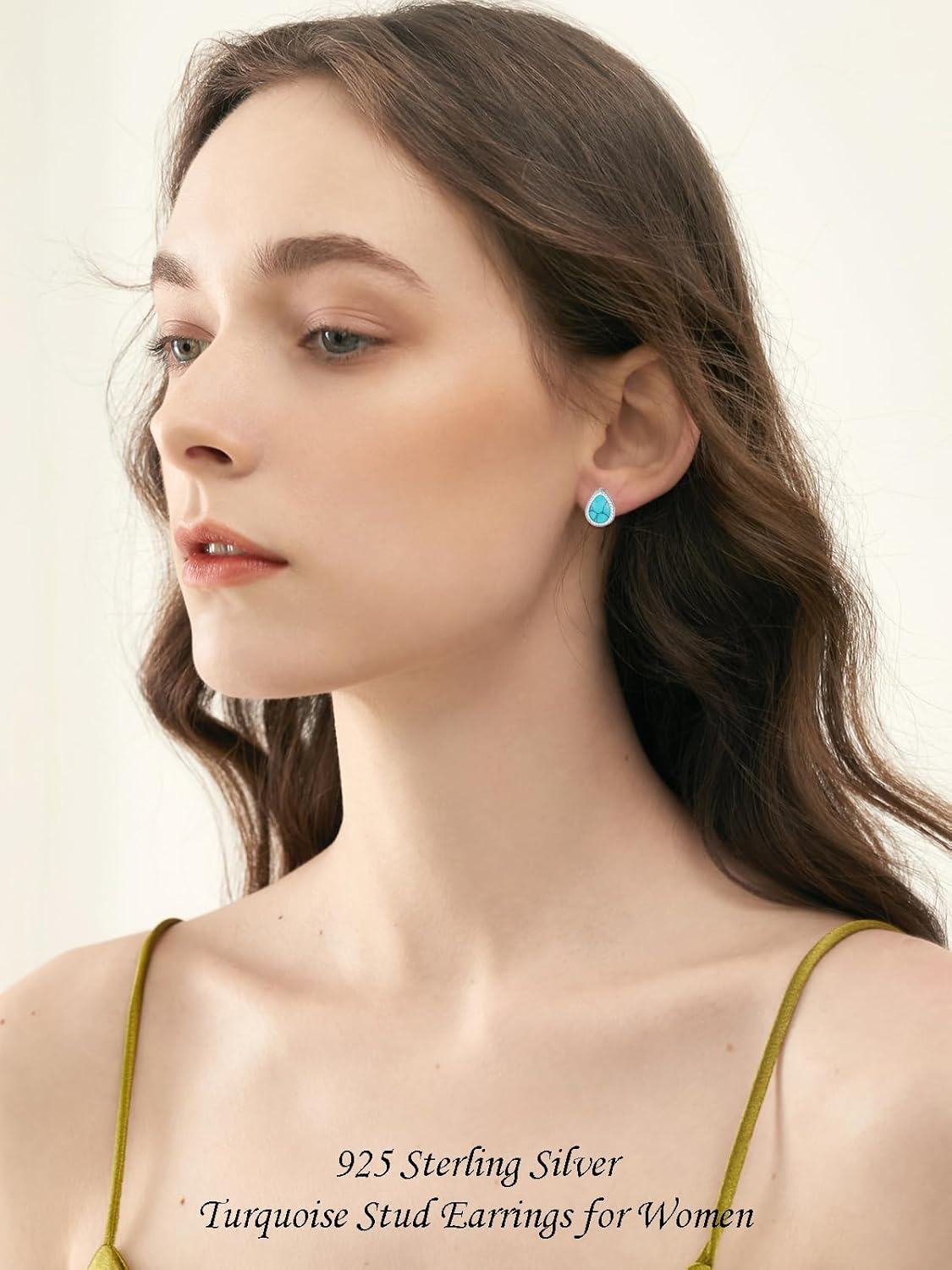 925 Sterling Silver Natural Turquoise Tear Drop Stud Earrings-0-1