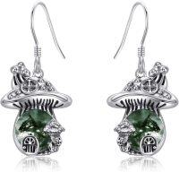 wholesale 925 Sterling Silver Green Moss Agate & Turquoise Stone Mushroom Drop Earrings-Mushroom Moss Agate